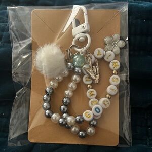 Beaded Keychain Charm with Puffy Pom & “God is Within Me 🩷”